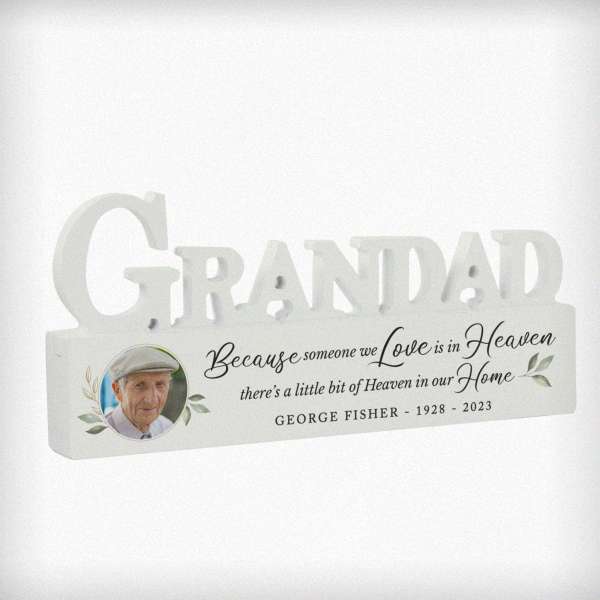 (image for) Personalised Botanical Memorial Photo Upload Wooden Grandad Ornament - Click Image to Close