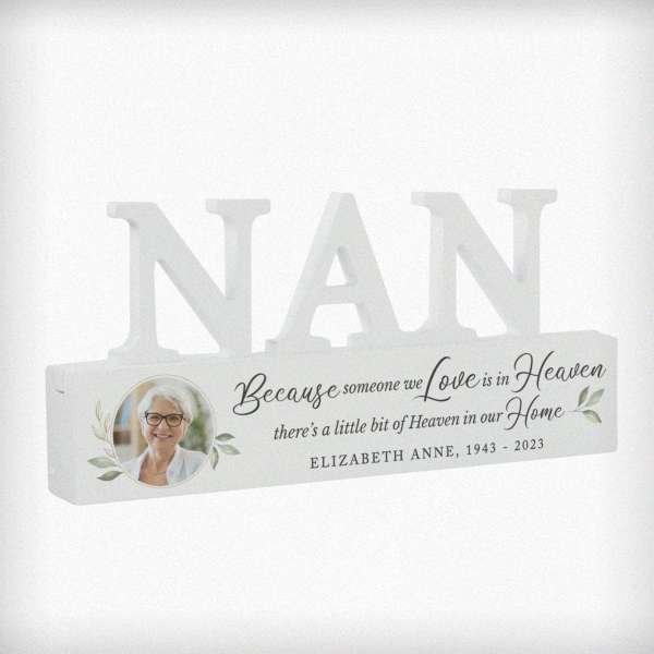 (image for) Personalised Botanical Memorial Photo Upload Wooden Nan Ornament - Click Image to Close
