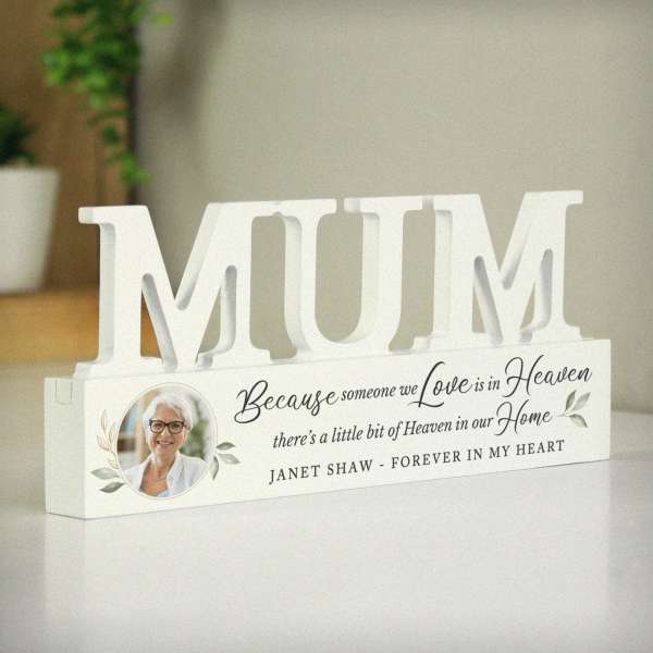 (image for) Personalised Botanical Memorial Photo Upload Wooden Mum Ornament - Click Image to Close
