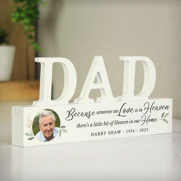 (image for) Personalised Botanical Memorial Photo Upload Wooden Dad Ornament - Click Image to Close