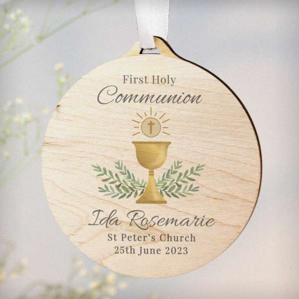 (image for) Personalised First Holy Communion Round Wooden Decoration - Click Image to Close
