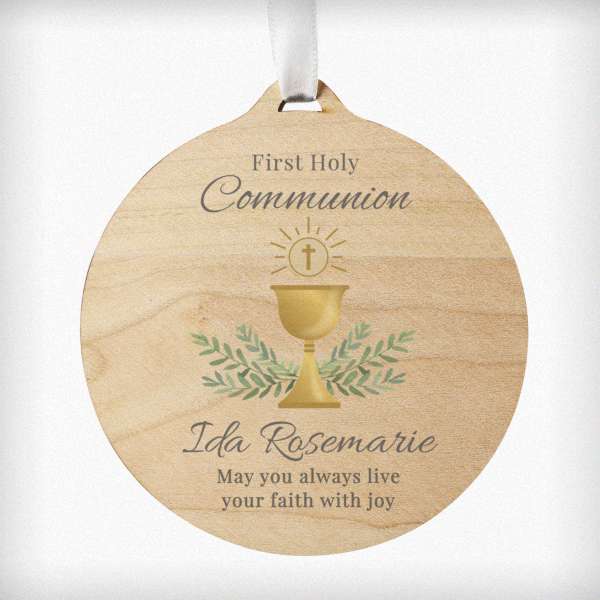 (image for) Personalised First Holy Communion Round Wooden Decoration - Click Image to Close