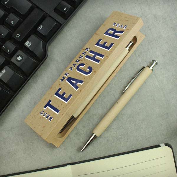 Modal Additional Images for Personalised Best Teacher Wooden Pen and Pencil Set