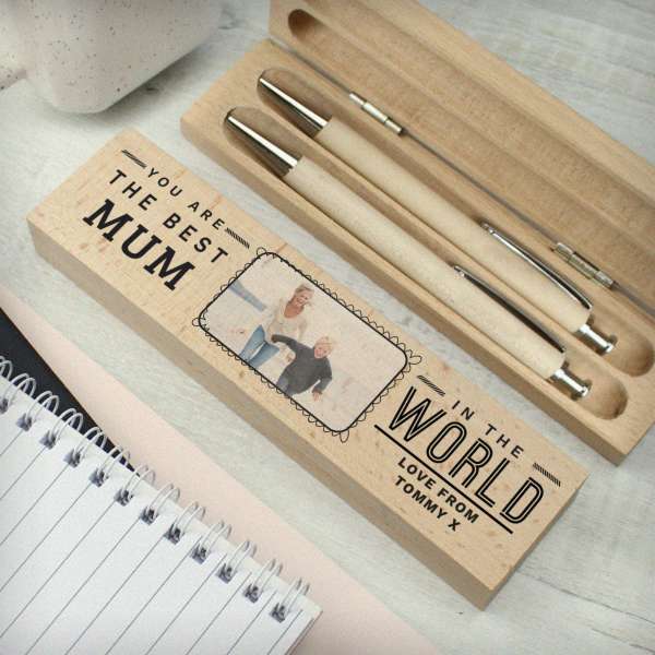 Modal Additional Images for Personalised Best In The World Photo Upload Wooden Pen and Pencil Set