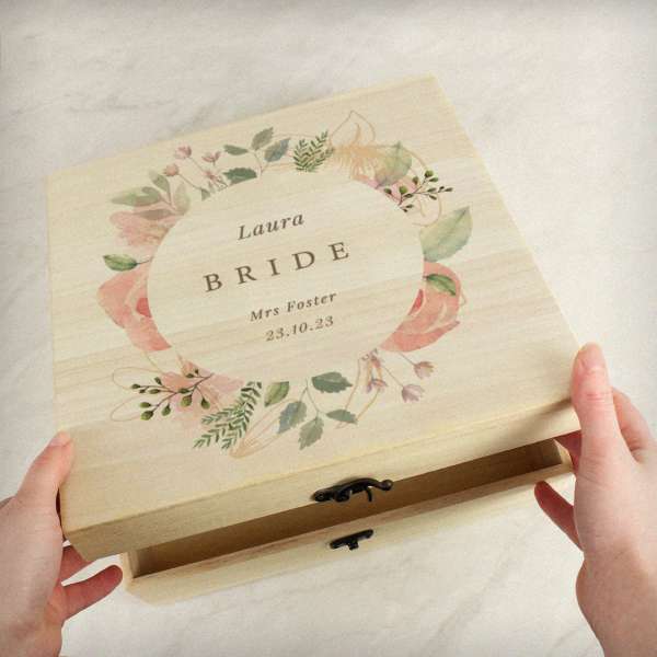 (image for) Personalised Floral Watercolour Wooden Keepsake box - Click Image to Close