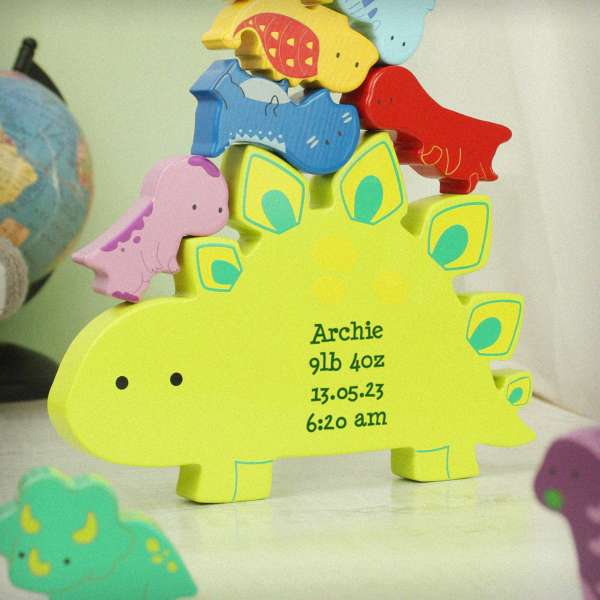 Modal Additional Images for Personalised Free Text Wooden Dinosaur Stacker Toy