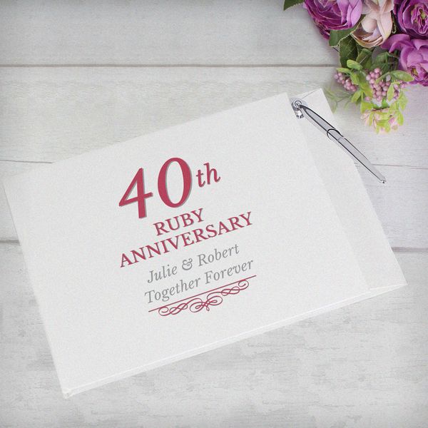 (image for) Personalised 40th Ruby Anniversary Hardback Guest Book & Pen