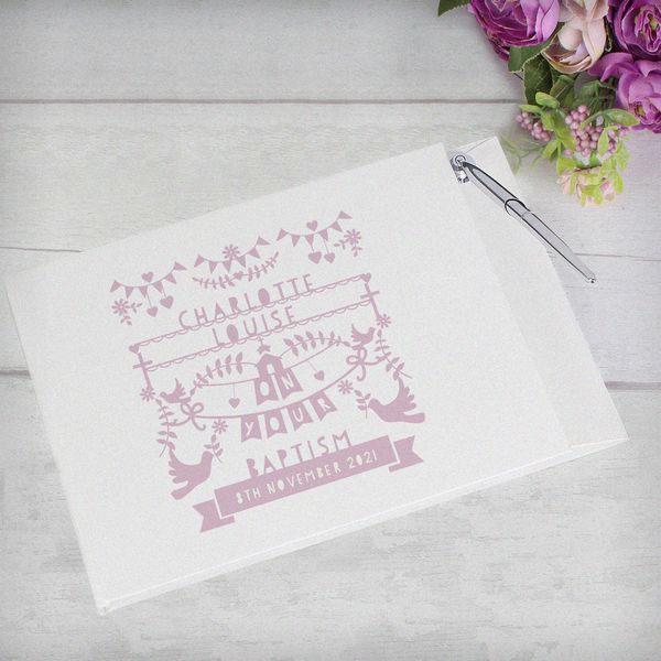 Modal Additional Images for Personalised Pink Papercut Style Hardback Guest Book & Pen