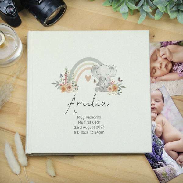 (image for) Personalised Floral Elephant Square Photo Album - Click Image to Close