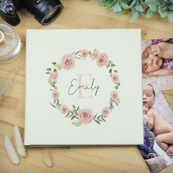 (image for) Personalised Floral Wreath Square Photo Album - Click Image to Close