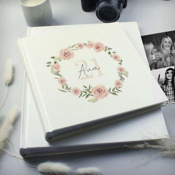 (image for) Personalised Floral Wreath Square Photo Album - Click Image to Close