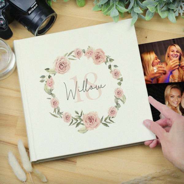 (image for) Personalised Floral Wreath Square Photo Album - Click Image to Close