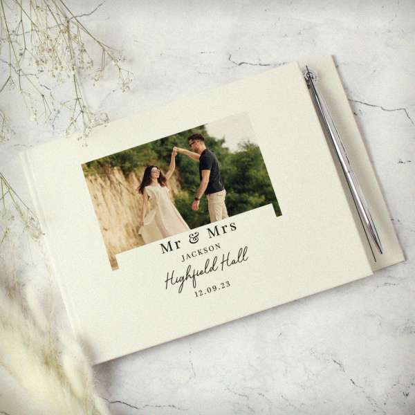 (image for) Personalised Photo Upload Hardback Guest Book & Pen - Click Image to Close