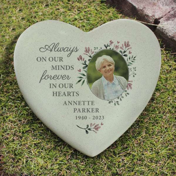 (image for) Personalised Floral Photo Upload Memorial Resin Heart - Click Image to Close