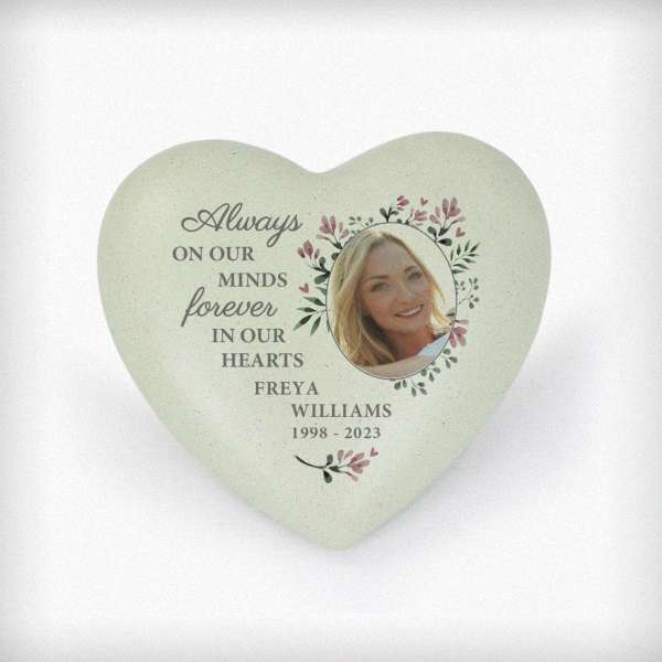 (image for) Personalised Floral Photo Upload Memorial Resin Heart - Click Image to Close