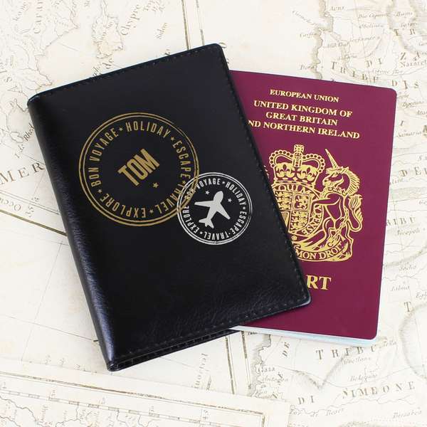 (image for) Personalised Stamped Black Passport Holder - Click Image to Close