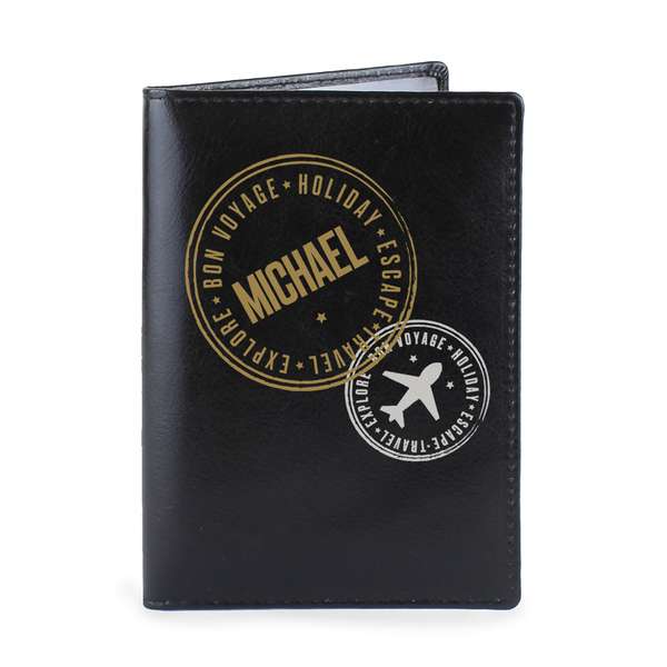 (image for) Personalised Stamped Black Passport Holder - Click Image to Close