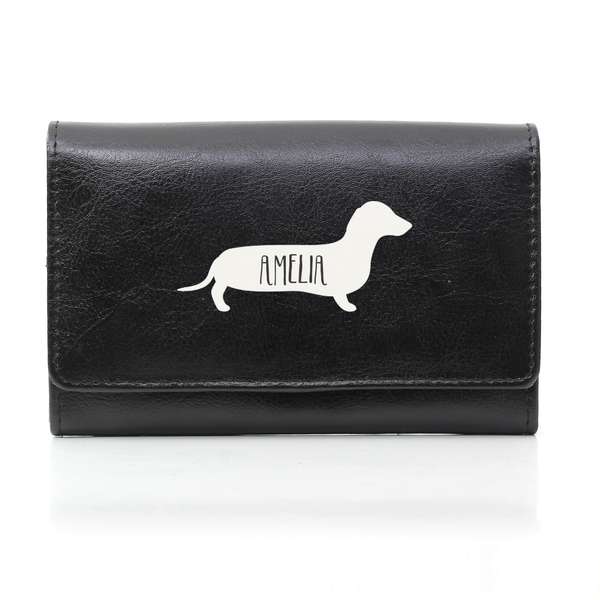 (image for) Personalised Sausage Dog Black Purse - Click Image to Close