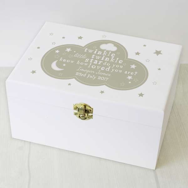 (image for) Personalised Twinkle Twinkle White Wooden Keepsake Box - Click Image to Close