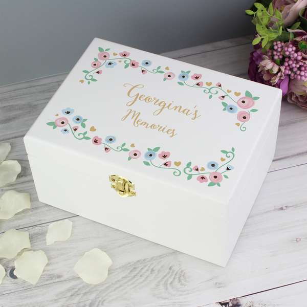 (image for) Personalised Fairytale Floral White Wooden Keepsake Box - Click Image to Close