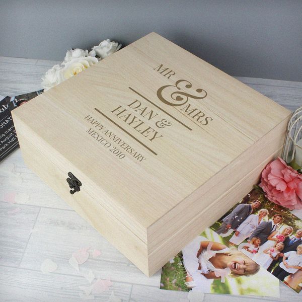 (image for) Personalised Mr & Mrs Large Wooden Keepsake Box - Click Image to Close