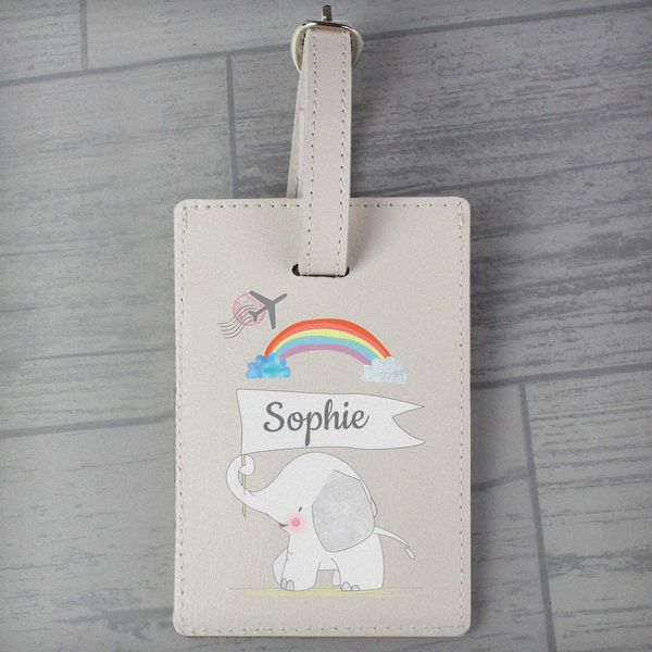 (image for) Personalised Hessian Elephant Cream Luggage Tag - Click Image to Close