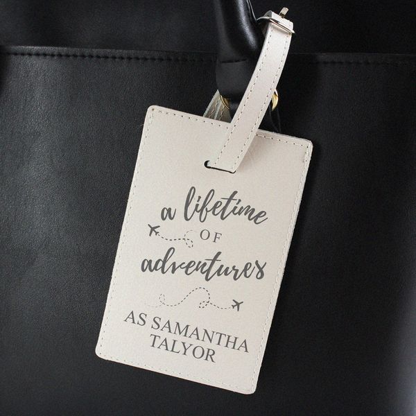 (image for) Personalised 'Lifetime of Adventures' Cream Luggage Tag - Click Image to Close