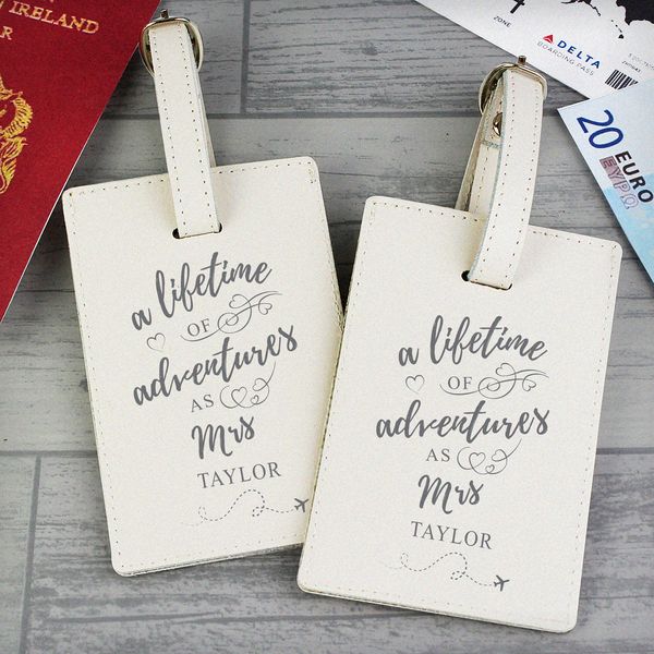 Modal Additional Images for Personalised 'Lifetime of Adventures' Mr and Mrs Luggage Tags