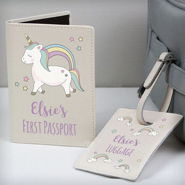 (image for) Personalised Baby Unicorn Cream Passport Holder & Luggage Tag Set - Click Image to Close