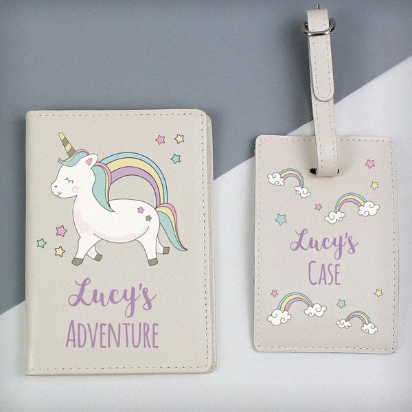 (image for) Personalised Baby Unicorn Cream Passport Holder & Luggage Tag Set - Click Image to Close