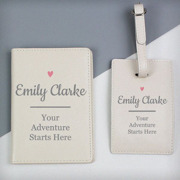 Modal Additional Images for Personalised Pink Heart Cream Passport Holder & Luggage Tag Set