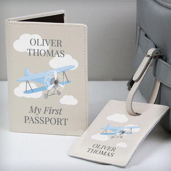 (image for) Personalised Blue Plane Passport Holder & Luggage Tag Set - Click Image to Close