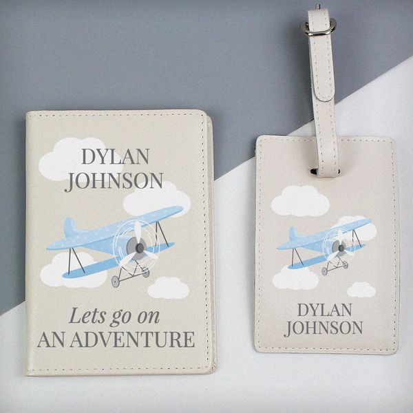Modal Additional Images for Personalised Blue Plane Passport Holder & Luggage Tag Set
