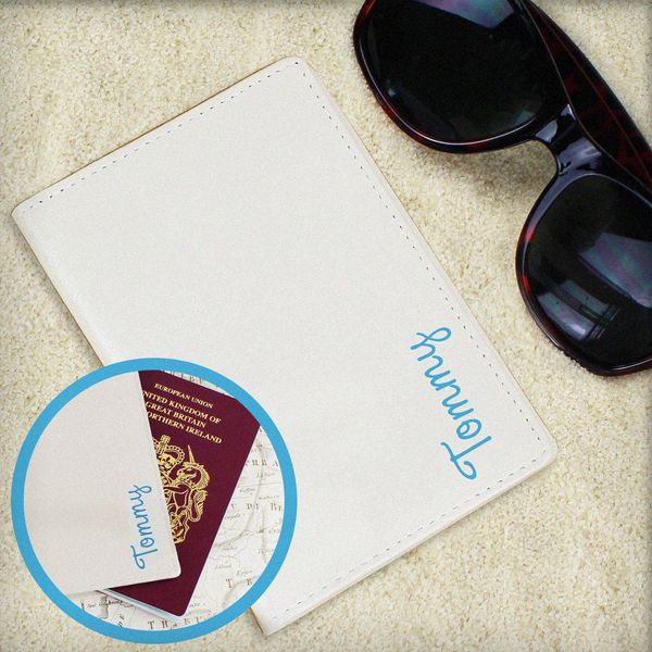 (image for) Personalised Blue Name Island Cream Passport Holder - Click Image to Close