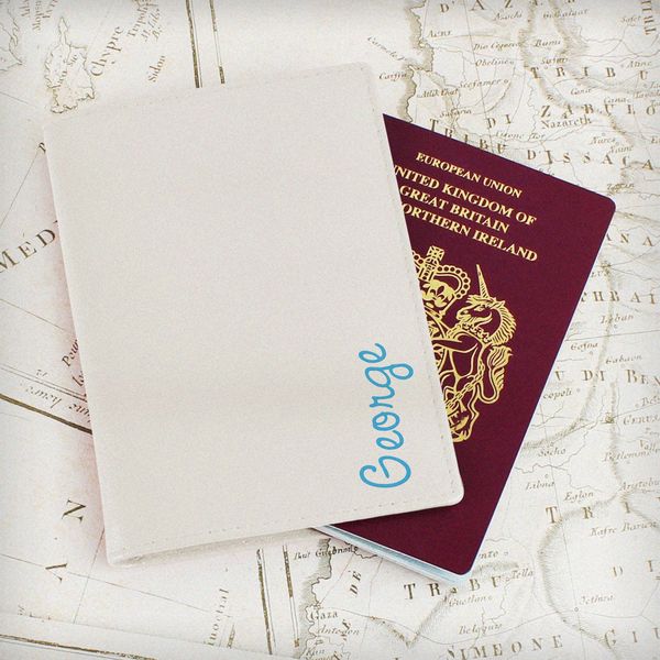 (image for) Personalised Blue Name Island Cream Passport Holder - Click Image to Close