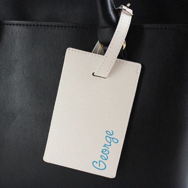 (image for) Personalised Blue Name Cream Luggage Tag - Click Image to Close