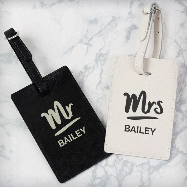 (image for) Personalised Mr & Mrs Black & Cream Luggage Tag Set - Click Image to Close