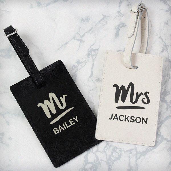 Modal Additional Images for Personalised Mr & Mrs Black & Cream Luggage Tag Set