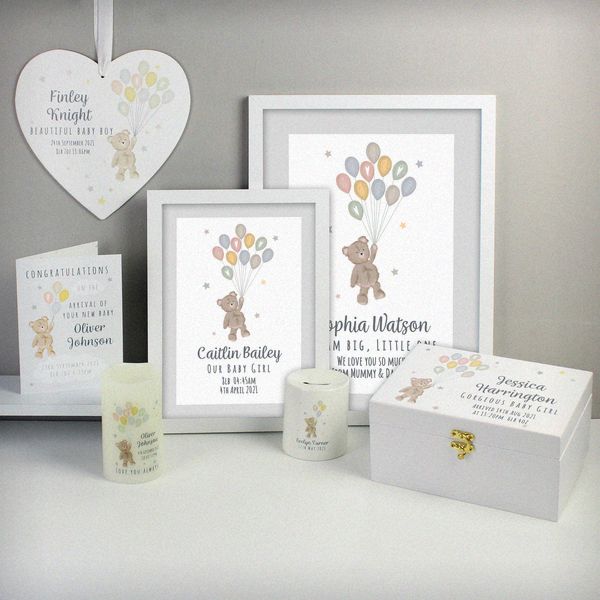 Modal Additional Images for Personalised Teddy & Balloons White Wooden Keepsake Box