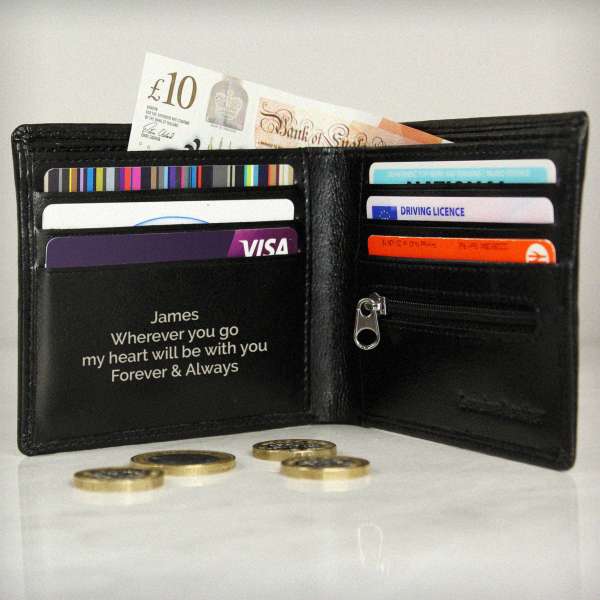 Modal Additional Images for Personalised Free Text Black Leather Wallet