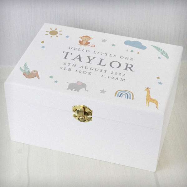 Modal Additional Images for Personalised Safari Animals White Wooden Keepsake Box