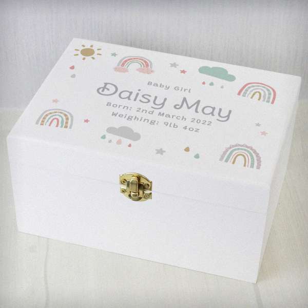 Modal Additional Images for Personalised Rainbow White Wooden Keepsake Box