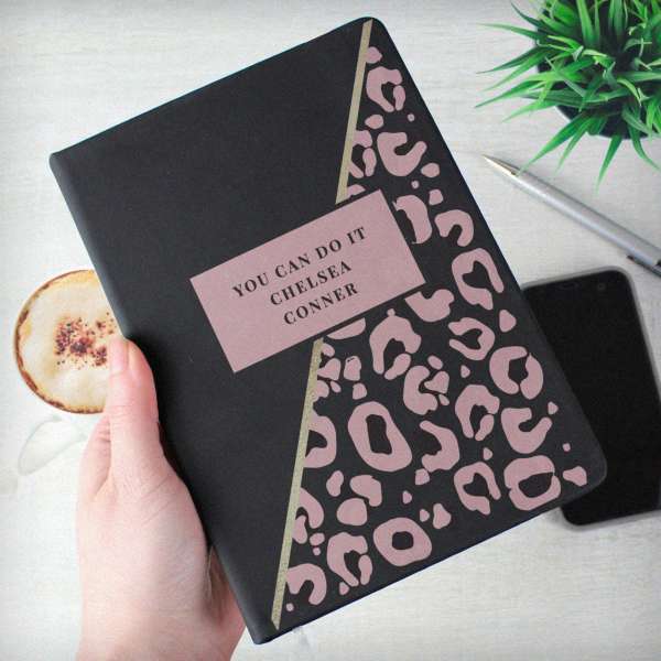 (image for) Personalised Leopard Print Black Hardback Notebook - Click Image to Close