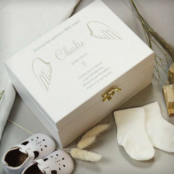 Modal Additional Images for Personalised Angel Wings Memorial White Wooden Box