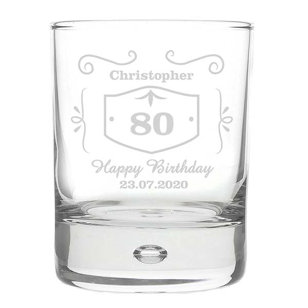 Modal Additional Images for Personalised 80th Birthday Classic Whiskey Style Tumbler Glass