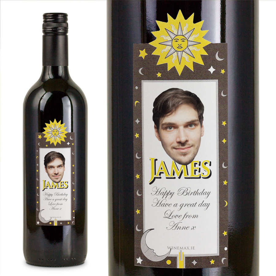 (image for) Sun Moon Stars Personalised Birthday Gift Labelled Wine